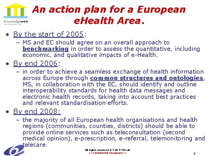 An action plan for a European e. Health Area. • By the start of