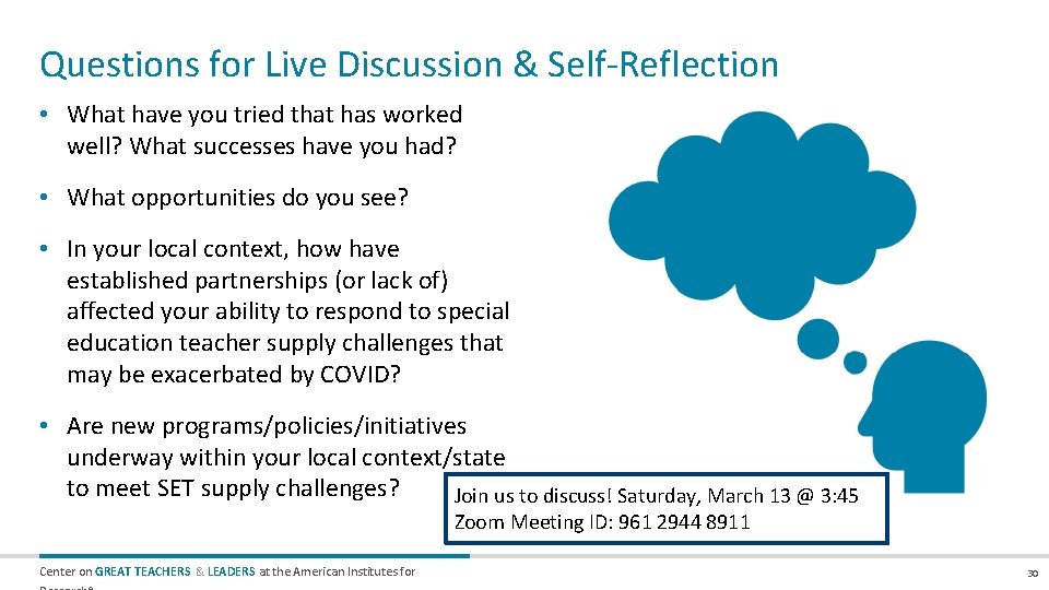 Questions for Live Discussion & Self-Reflection • What have you tried that has worked