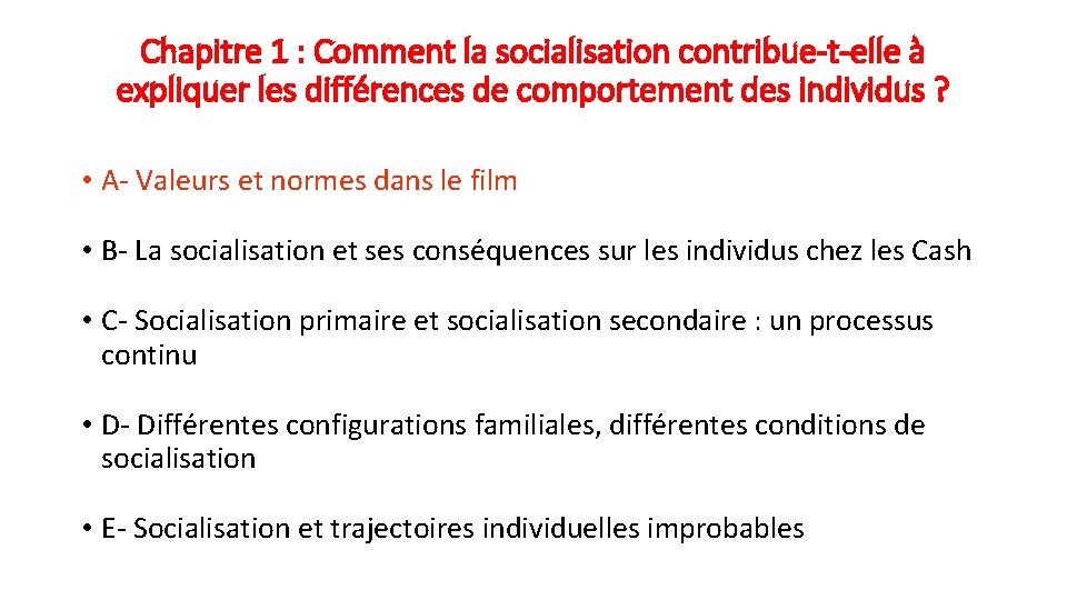 Chapitre 1 : Comment la socialisation contribue-t-elle à expliquer les différences de comportement des