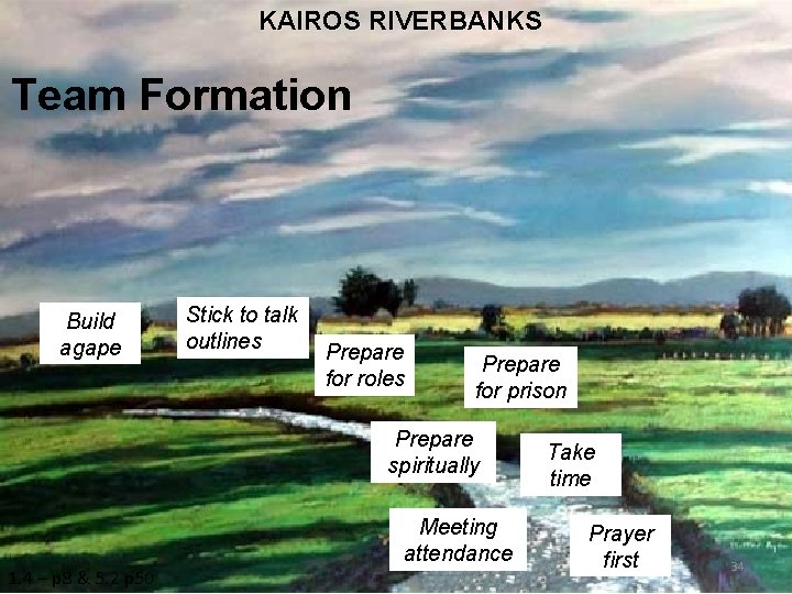 KAIROS RIVERBANKS Team Formation Build agape Stick to talk outlines Prepare for roles Prepare