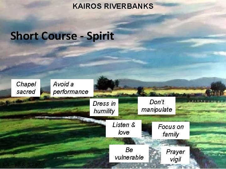 KAIROS RIVERBANKS Short Course - Spirit Chapel sacred Avoid a performance Dress in humility