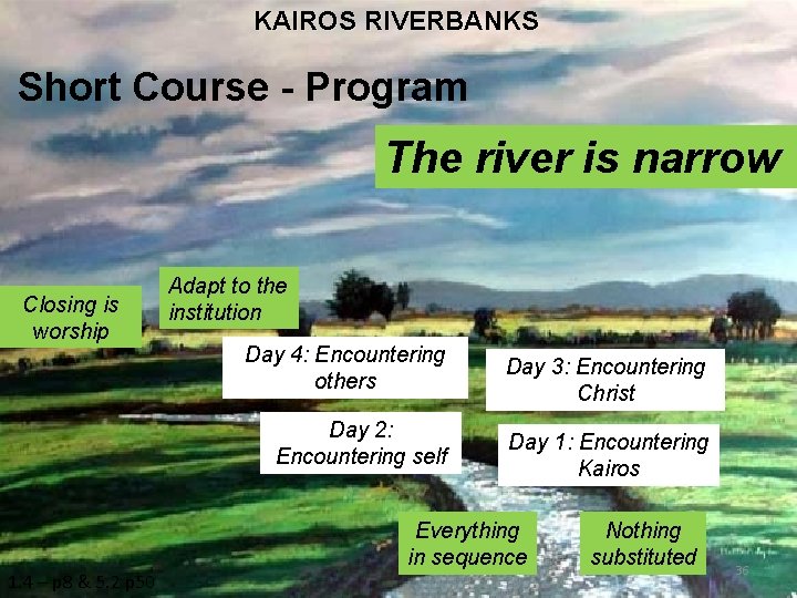KAIROS RIVERBANKS Short Course - Program The river is narrow Closing is worship Adapt
