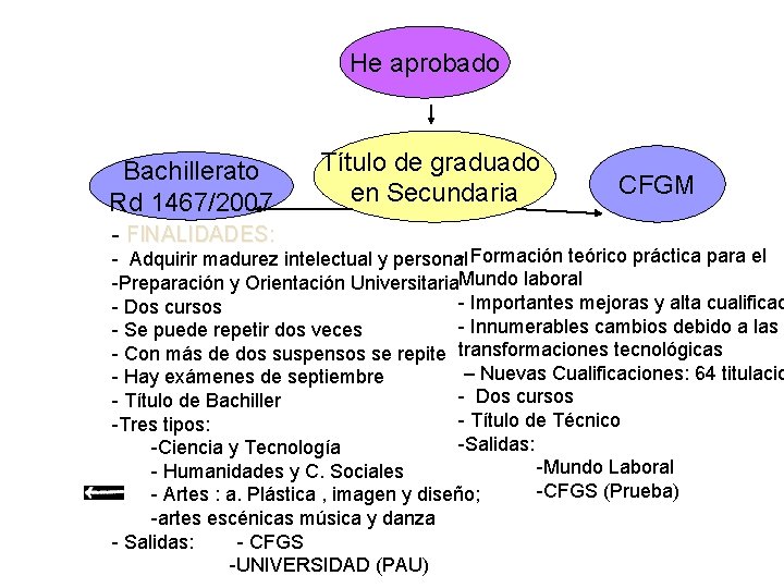He aprobado Bachillerato Rd 1467/2007 - FINALIDADES: Título de graduado en Secundaria CFGM -