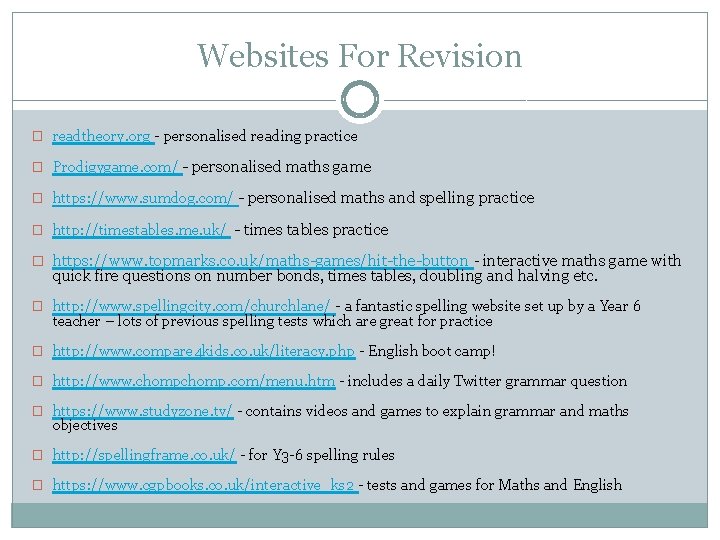 Websites For Revision � readtheory. org - personalised reading practice � Prodigygame. com/ -