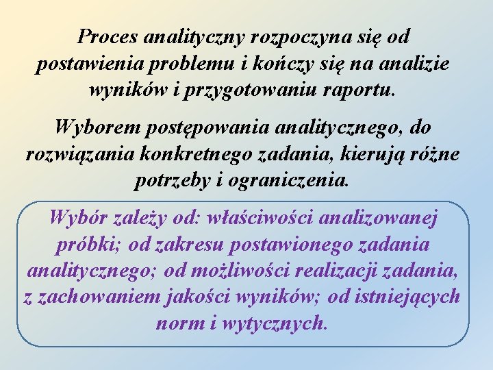 Proces analityczny rozpoczyna się od postawienia problemu i kończy się na analizie wyników i