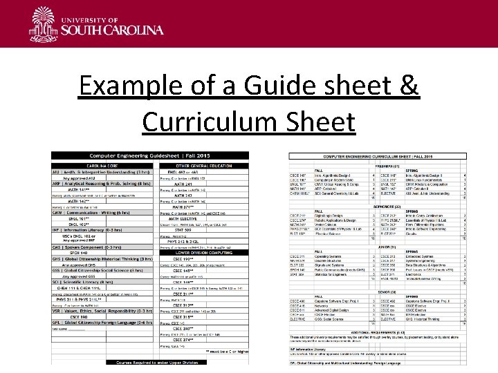 Example of a Guide sheet & Curriculum Sheet 