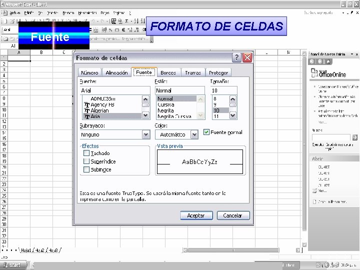 Fuente FORMATO DE CELDAS 