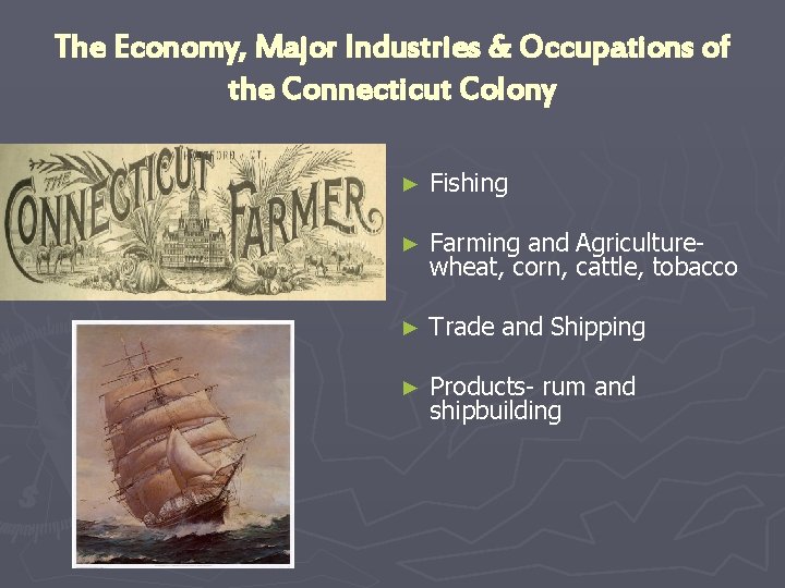 The Economy, Major Industries & Occupations of the Connecticut Colony ► Fishing ► Farming