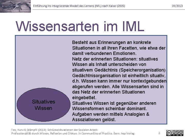Einführung ins Integrierende Modell des Lernens (IML) nach Kaiser (2005) 09/2013 Wissensarten im IML