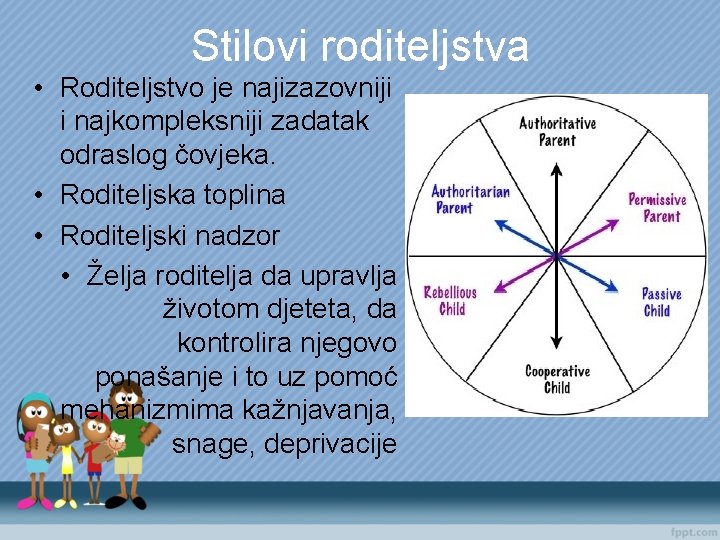 Stilovi roditeljstva • Roditeljstvo je najizazovniji i najkompleksniji zadatak odraslog čovjeka. • Roditeljska toplina