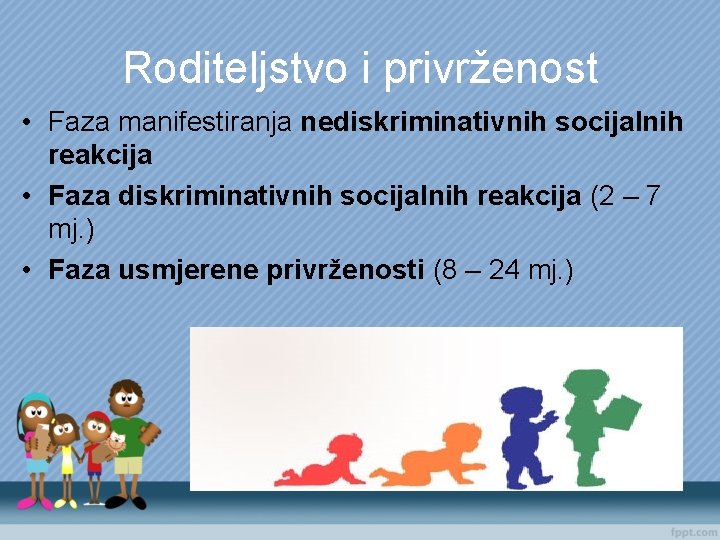 Roditeljstvo i privrženost • Faza manifestiranja nediskriminativnih socijalnih reakcija • Faza diskriminativnih socijalnih reakcija