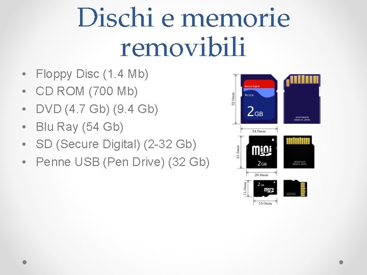 Dischi e memorie removibili • • • Floppy Disc (1. 4 Mb) CD ROM