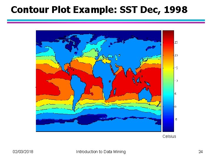 Contour Plot Example: SST Dec, 1998 Celsius 02/03/2018 Introduction to Data Mining 24 