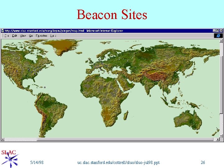 Beacon Sites 5/14/98 uc. slac. stanford. edu/cottrell/sluo-jul 98. ppt 26 