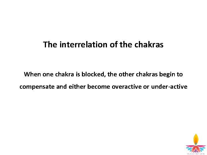 The interrelation of the chakras When one chakra is blocked, the other chakras begin