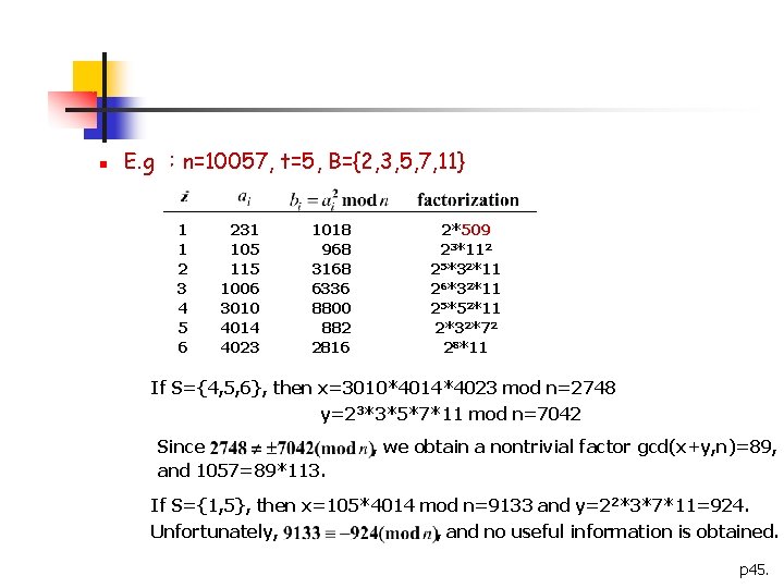 n E. g ：n=10057, t=5, B={2, 3, 5, 7, 11} 1 1 2 3