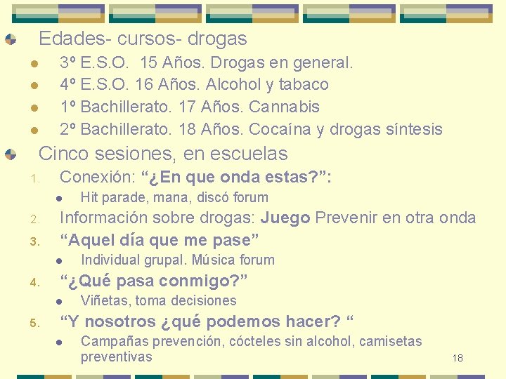 Edades- cursos- drogas l l 3º E. S. O. 15 Años. Drogas en general.
