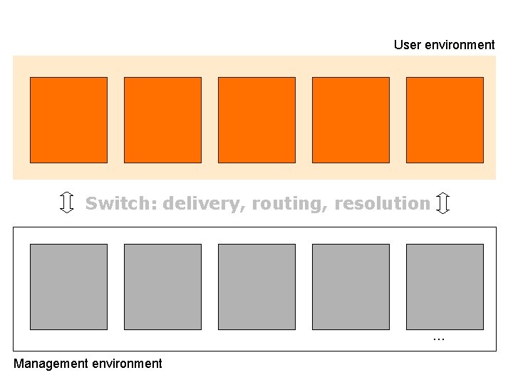 User environment Switch: delivery, routing, resolution … Management environment 