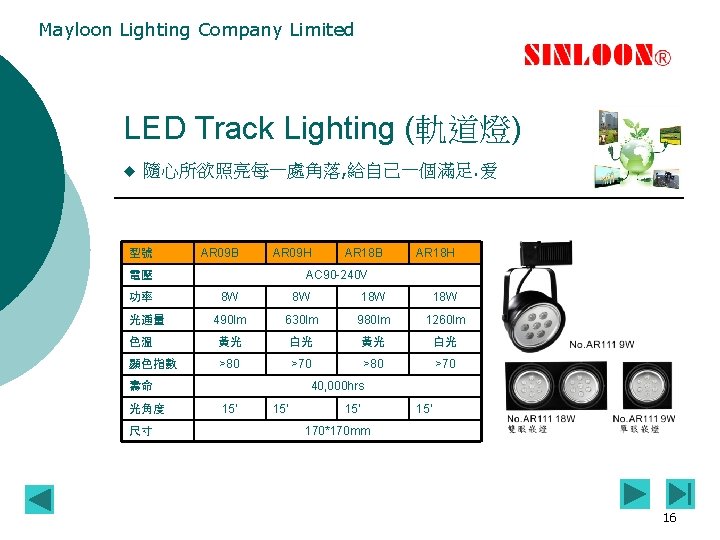 Mayloon Lighting Company Limited LED Track Lighting (軌道燈) u 隨心所欲照亮每一處角落, 給自己一個滿足. 爱 型號 AR