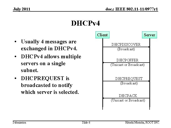 July 2011 doc. : IEEE 802. 11 -11/0977 r 1 DHCPv 4 Client •