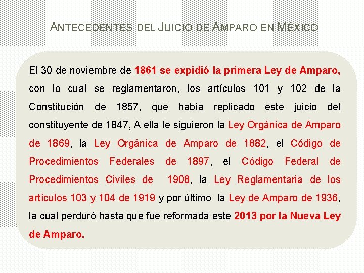 ANTECEDENTES DEL JUICIO DE AMPARO EN MÉXICO El 30 de noviembre de 1861 se