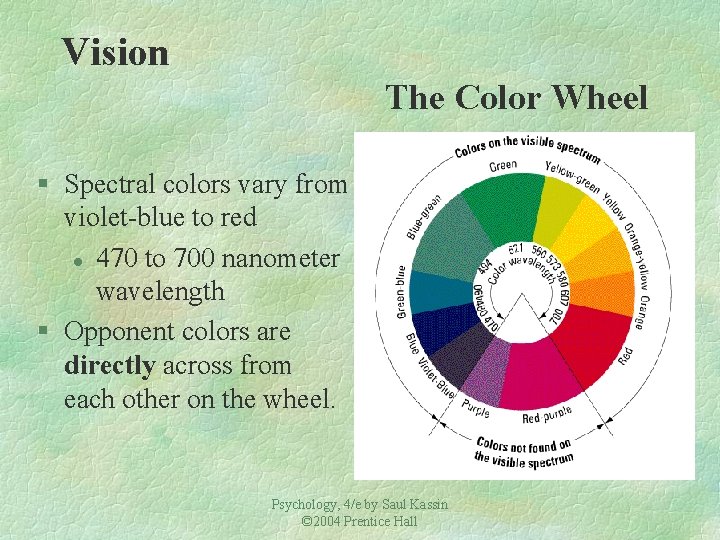 Vision The Color Wheel § Spectral colors vary from violet-blue to red l 470 Vision The Color Wheel § Spectral colors vary from violet-blue to red l 470