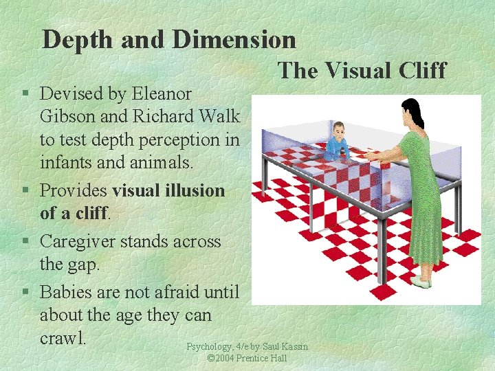 Depth and Dimension The Visual Cliff § Devised by Eleanor Gibson and Richard Walk Depth and Dimension The Visual Cliff § Devised by Eleanor Gibson and Richard Walk