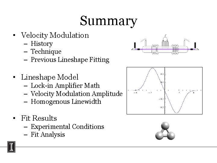 Summary • Velocity Modulation – History – Technique – Previous Lineshape Fitting • Lineshape Summary • Velocity Modulation – History – Technique – Previous Lineshape Fitting • Lineshape