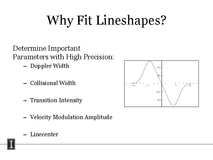 Why Fit Lineshapes? Determine Important Parameters with High Precision: – Doppler Width – Collisional Why Fit Lineshapes? Determine Important Parameters with High Precision: – Doppler Width – Collisional