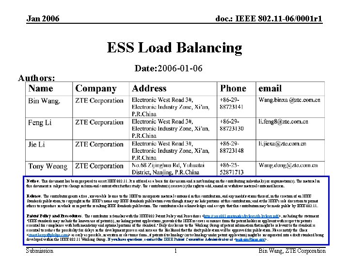 Jan 2006 doc. : IEEE 802. 11 -06/0001 r 1 ESS Load Balancing Authors: