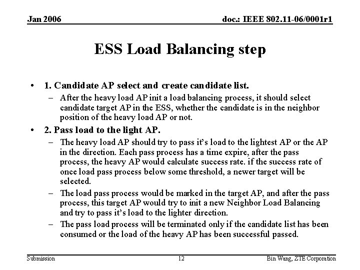 Jan 2006 doc. : IEEE 802. 11 -06/0001 r 1 ESS Load Balancing step