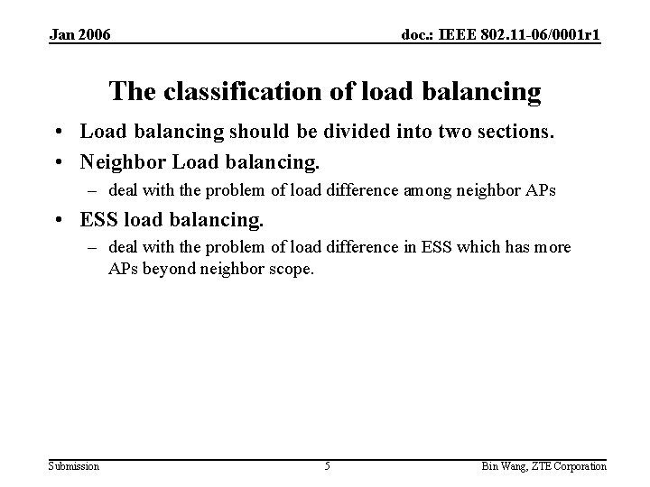 Jan 2006 doc. : IEEE 802. 11 -06/0001 r 1 The classification of load