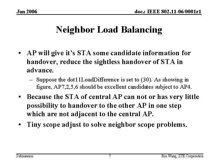 Jan 2006 doc. : IEEE 802. 11 -06/0001 r 1 Neighbor Load Balancing •