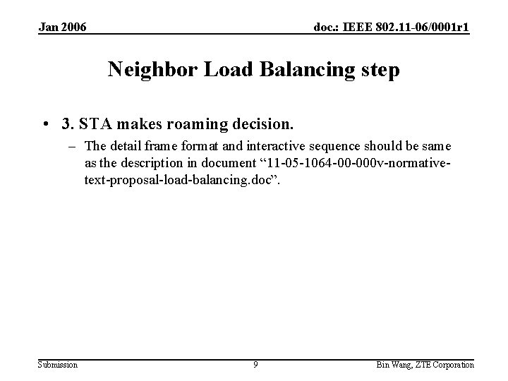Jan 2006 doc. : IEEE 802. 11 -06/0001 r 1 Neighbor Load Balancing step