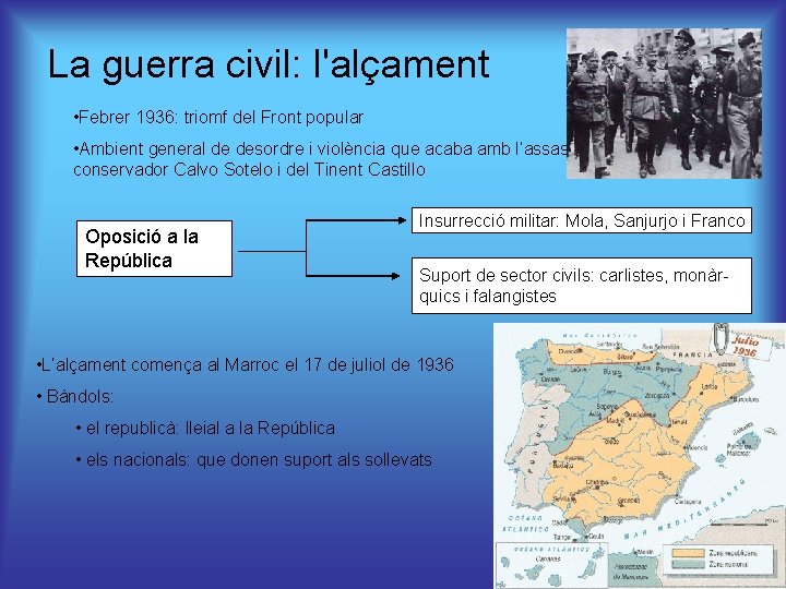 La guerra civil: l'alçament • Febrer 1936: triomf del Front popular • Ambient general