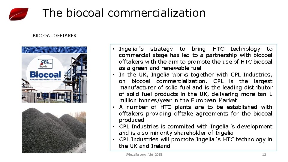The biocoal commercialization BIOCOAL OFFTAKER • Ingelia´s strategy to bring HTC technology to commercial