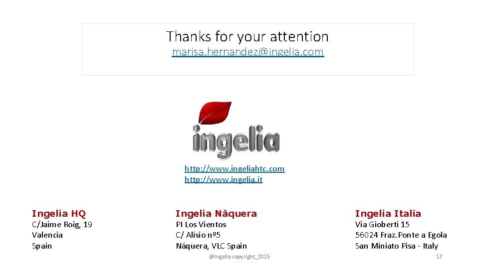 Thanks for your attention marisa. hernandez@ingelia. com http: //www. ingeliahtc. com http: //www. ingelia.