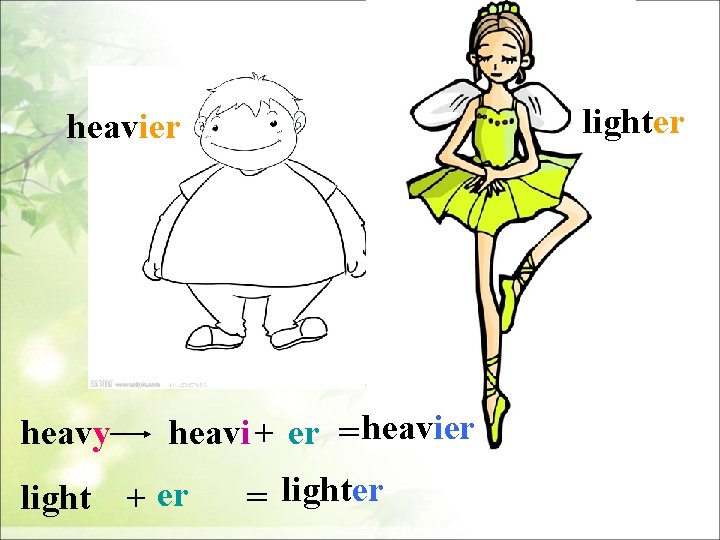 lighter heavier heavy light heavi + er = heavier + er = lighter 