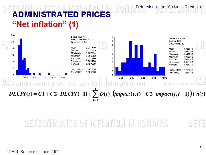 Determinants of Inflation in Romania ADMINISTRATED PRICES “Net inflation” (1) DOFIN, Bucharest, June 2002