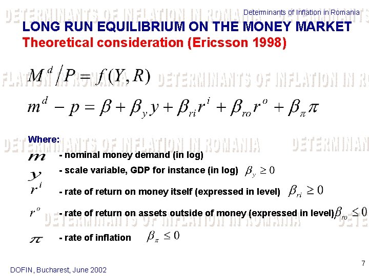 Determinants of Inflation in Romania LONG RUN EQUILIBRIUM ON THE MONEY MARKET Theoretical consideration