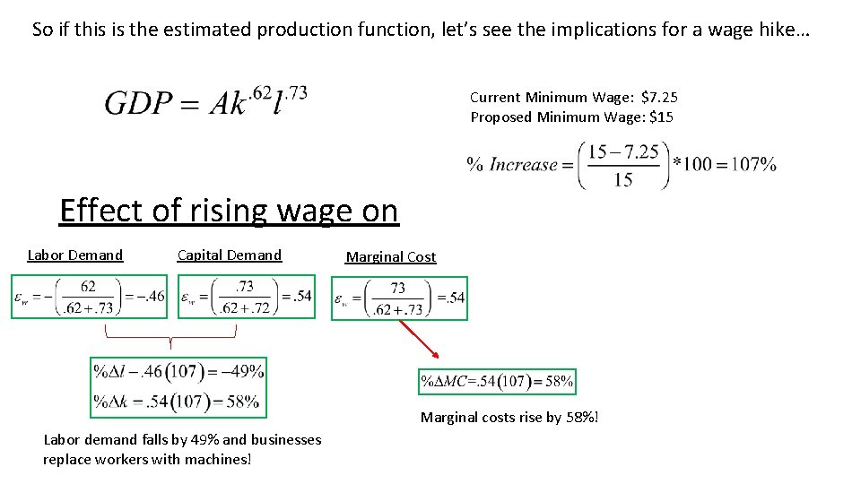 So if this is the estimated production function, let’s see the implications for a