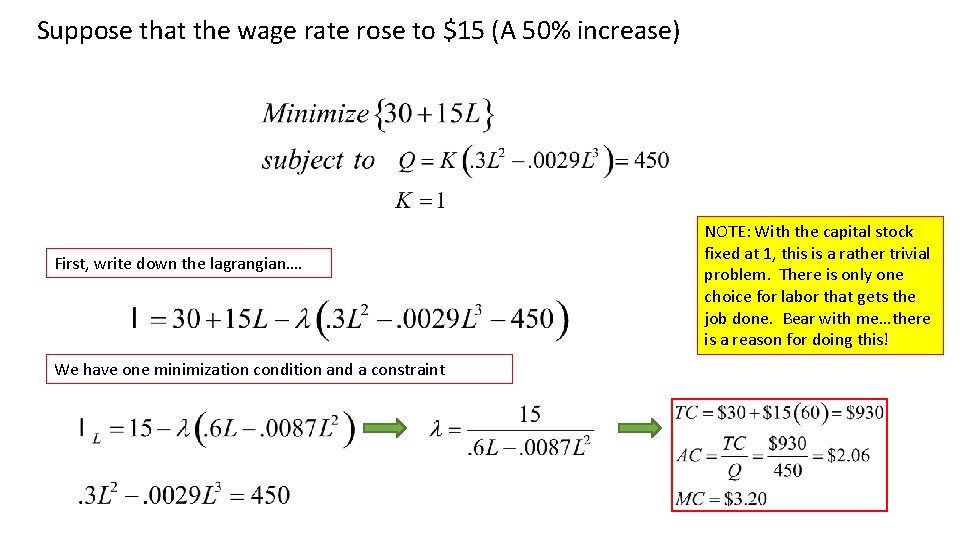 Suppose that the wage rate rose to $15 (A 50% increase) First, write down