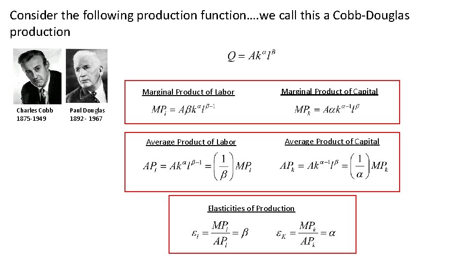 Consider the following production function…. we call this a Cobb-Douglas production Charles Cobb 1875