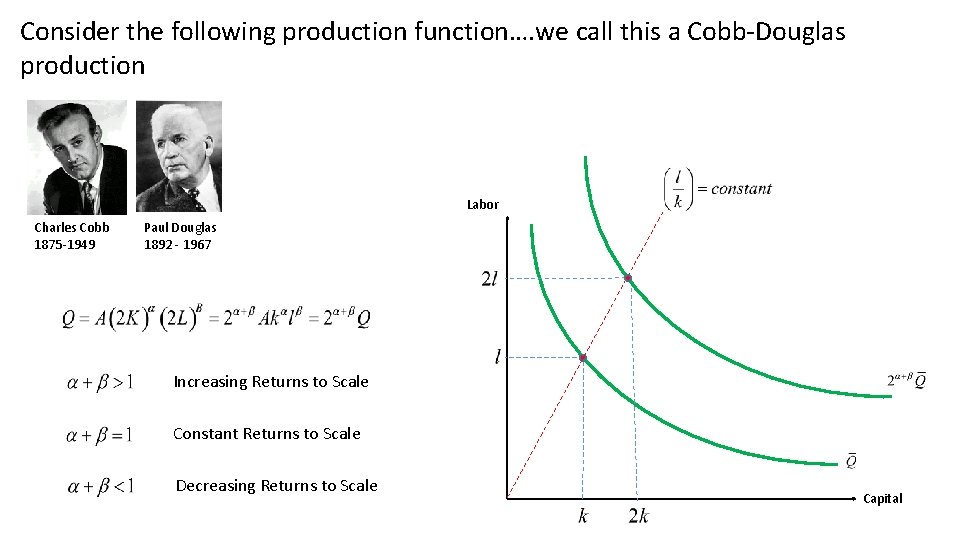 Consider the following production function…. we call this a Cobb-Douglas production Labor Charles Cobb