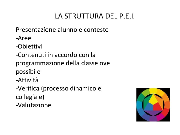 LA STRUTTURA DEL P. E. I. Presentazione alunno e contesto -Aree -Obiettivi -Contenuti in