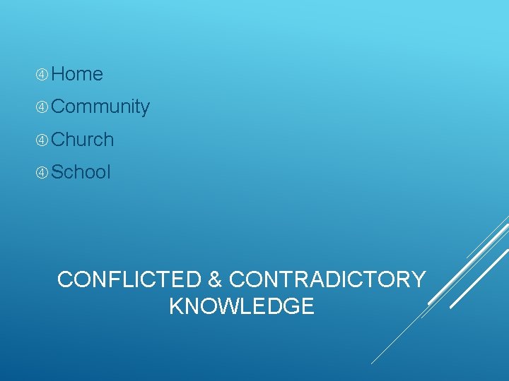  Home Community Church School CONFLICTED & CONTRADICTORY KNOWLEDGE 