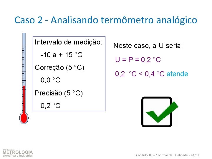 Caso 2 - Analisando termômetro analógico Intervalo de medição: -10 a + 15 °C