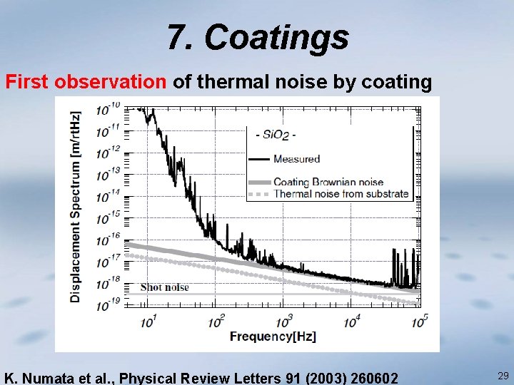 7. Coatings First observation of thermal noise by coating K. Numata et al. ,