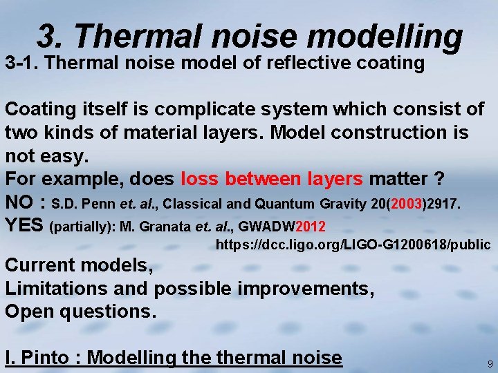 3. Thermal noise modelling 3 -1. Thermal noise model of reflective coating Coating itself