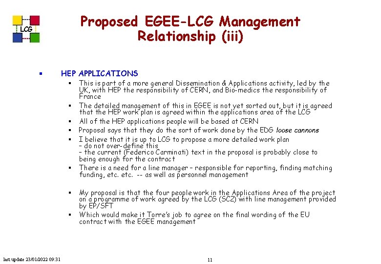 Proposed EGEE-LCG Management Relationship (iii) LCG § HEP APPLICATIONS § § § § last
